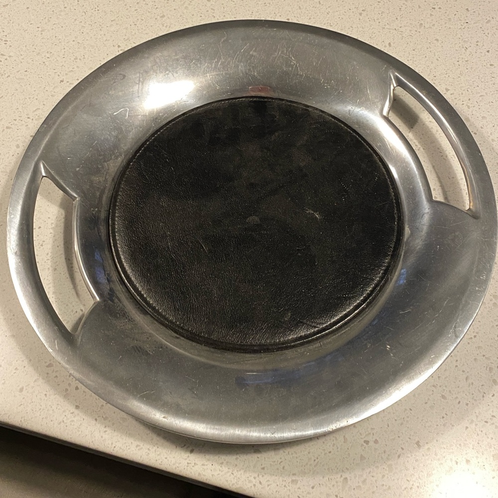 WATERFORD CLARION metal serving tray with leather insert - with tags - new